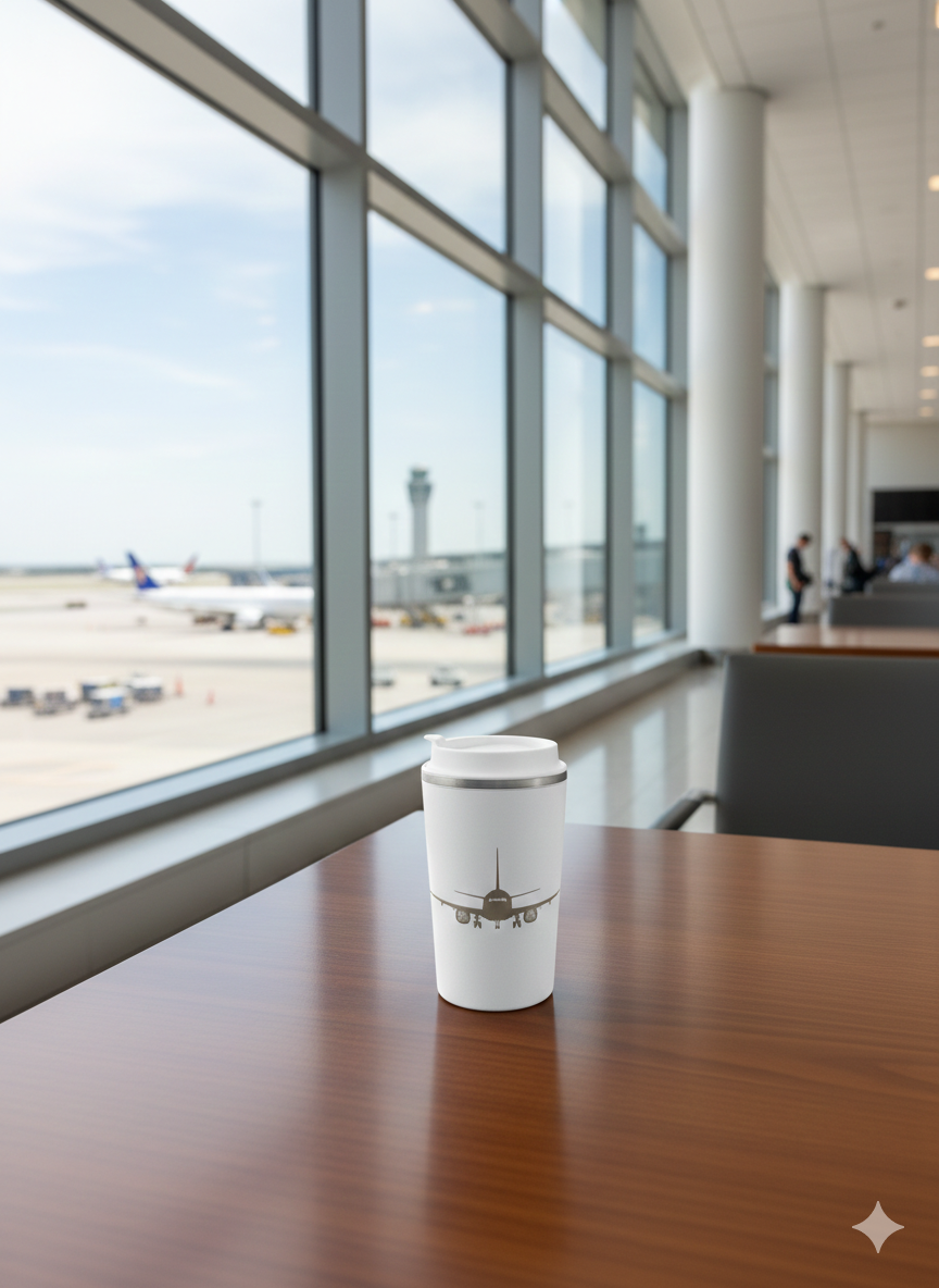 Personlig Termokop med Fly-gravering – Skræddersyet til Piloter og Aviation-fans