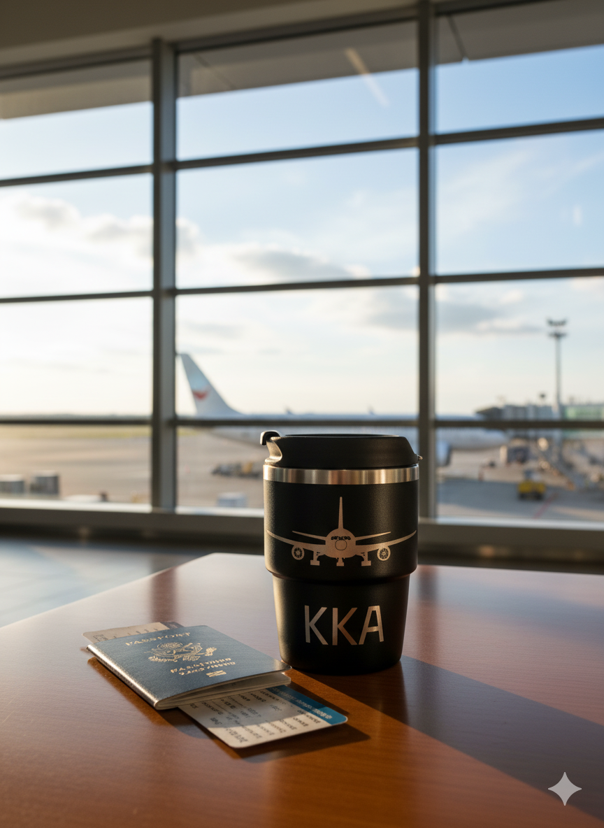 Personlig Termokop med Fly-gravering – Skræddersyet til Piloter og Aviation-fans