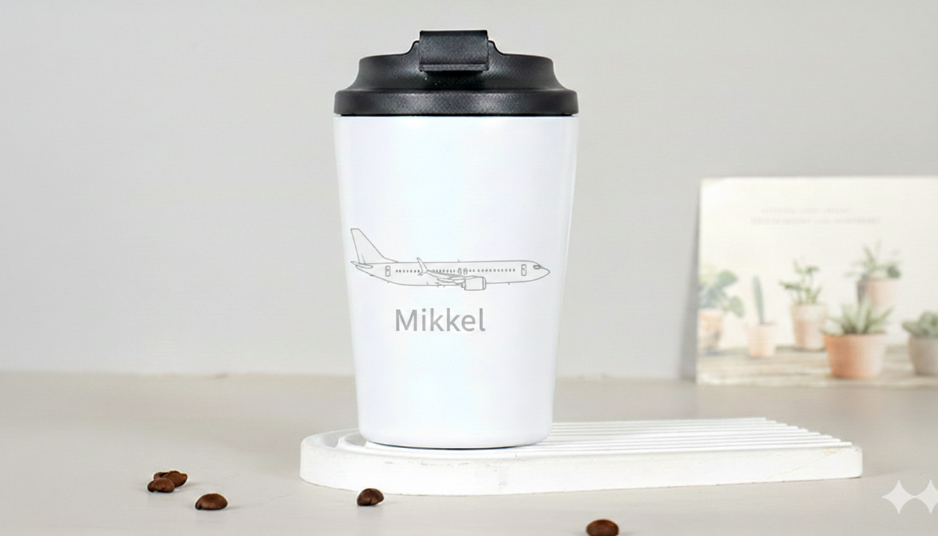 Personlig Termokop med Fly-gravering – Skræddersyet til Piloter og Aviation-fans