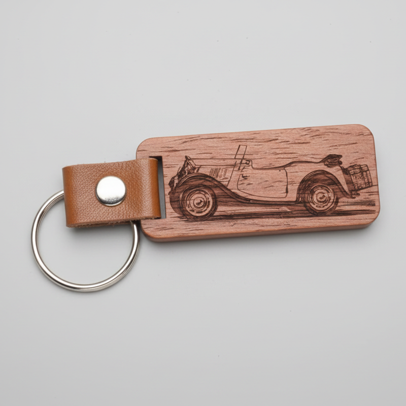 Personlig nøglering med gravering af dit køretøj | Læder, Træ & Metal