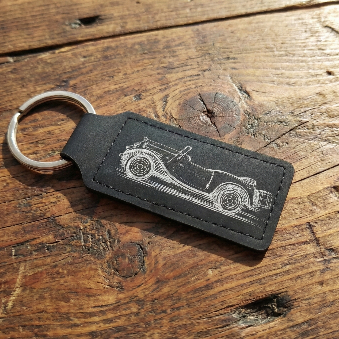 Personlig nøglering med gravering af dit køretøj | Læder, Træ & Metal