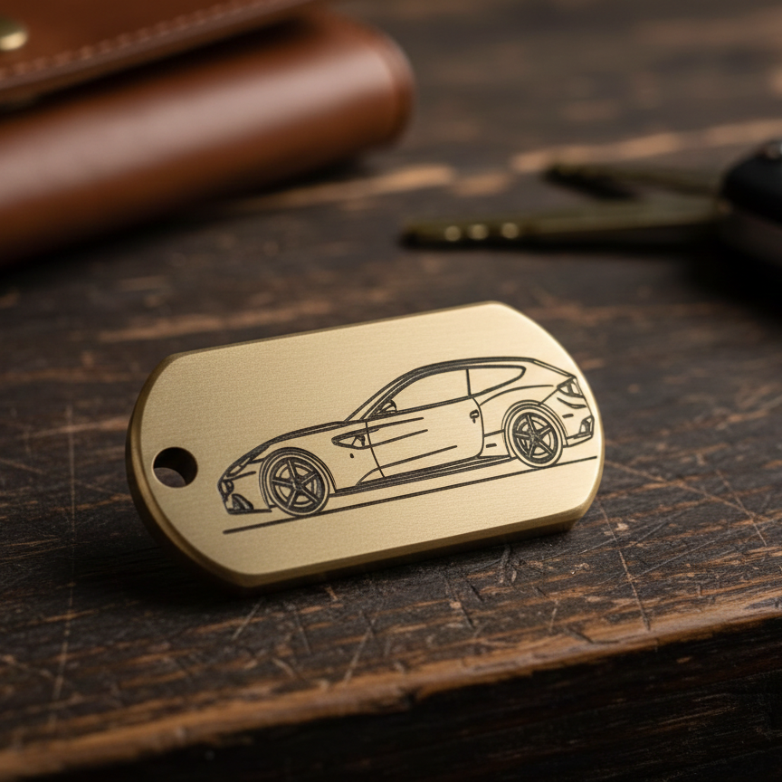 Personlig nøglering med gravering af dit køretøj | Læder, Træ & Metal