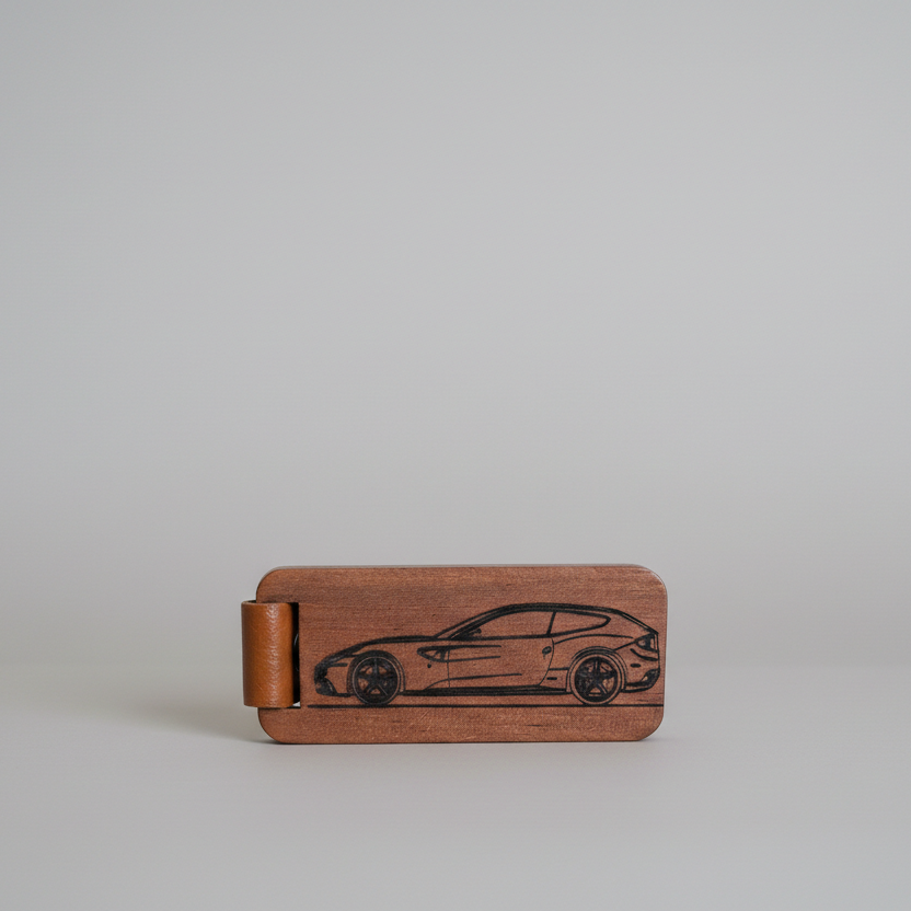 Personlig nøglering med gravering af dit køretøj | Læder, Træ & Metal