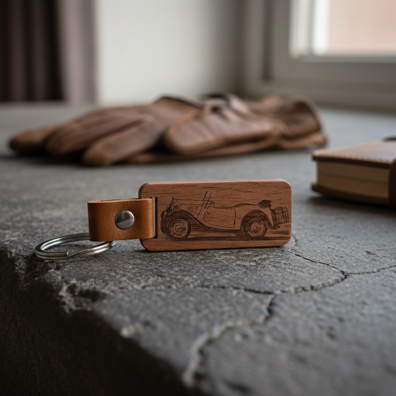 Personlig nøglering med gravering af dit køretøj | Læder, Træ & Metal